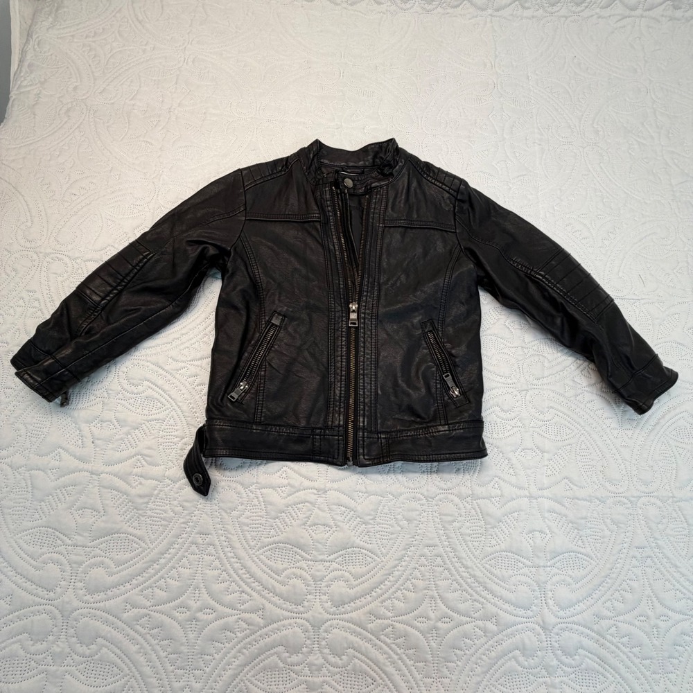 LJYH Kids Black Faux Leather Moto Biker Jacket Size 4-5 Years 110cm